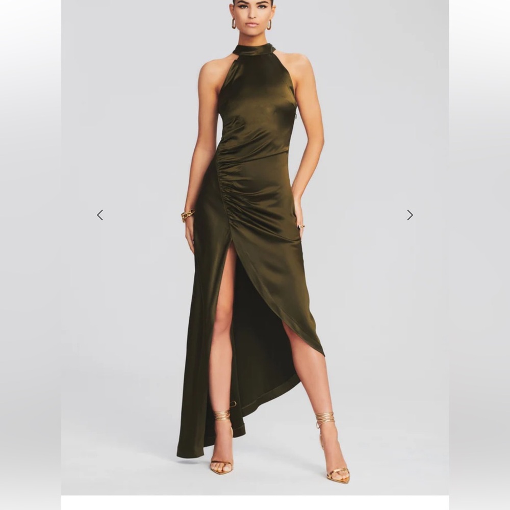 Retrofete Olive Green High-Low Halter Gown - Picture 3 of 12